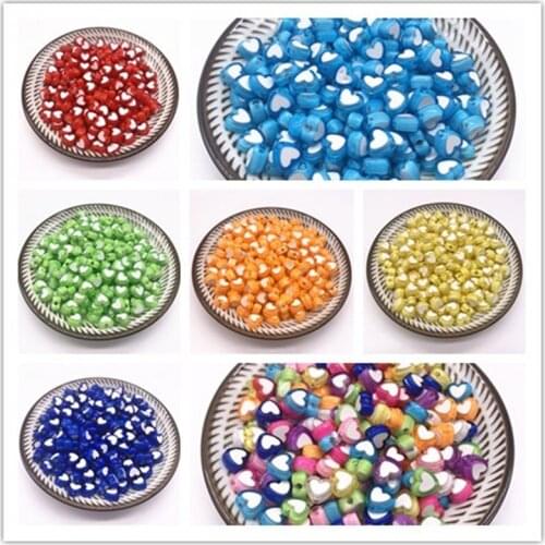 50pcs 8x4mm Heart Beads Acrylic Spacer Beads Fit Jewelry Making DIY Bracelet Accessories