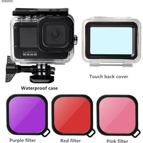 Diving Housing 50m Underwater Waterproof Case With Touch screen Back Cover Dive Shell Purple Red Pink Filter For Gopro Hero 9