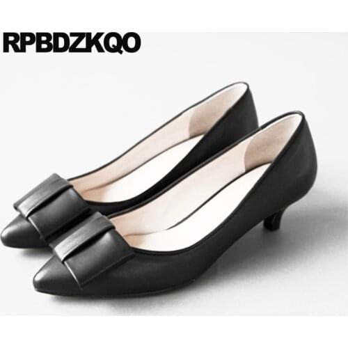 Young Girl 3cm 1inch 2017 Women Shoes Plus Size 31 45 Office White Pumps For Bow Tie Cowhide Hollow Tip Spring Autumn Slip On