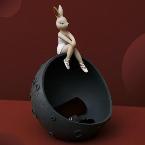 Elegant and creative Space Rabbit Porch Key Storage Ornaments Mordern Living Room Decoration half Moon model Dried Fruit Tray