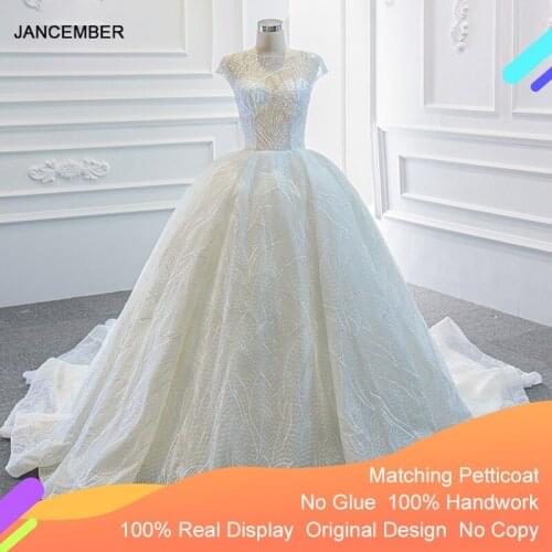 J67016 Jancember Princess Bridal Gown Wedding Dresses O Neck Short Sleeve Tulle Perspective White платье белое vestidos de noiva