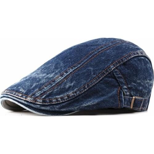 The Spring Summer Solid Color Newsboy Caps Men Washed denim Cotton Flat Peaked Cap Women Painter Beret Hats