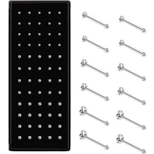 60pcs Stainless Steel Nose Studs Rings Piercing Pin Body Jewelry 22G 1.5mm 2mm 2.5mm