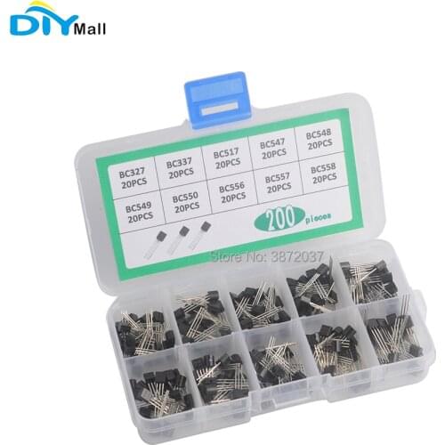 200pcs DIYmall Transistor Kit 10 Values BC327 BC337 BC517 BC547 BC548 BC549 BC550 BC556 BC557 BC558