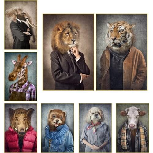 Animals In Suit Funny Animal Nordic Canvas Painting Posters and Prints Pictures Wall Art Picture for Living Room Home Decoration