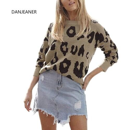 DANJEANER Autumn Winter Leopard Print Knitted Pullovers Women 2019 Casual Fashion O Neck Sweaters Basic Tops Outwear Jumper