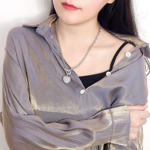 New Fashion 100%925 Sterling Silver Necklace For Women Zircon Mosaic large Heart Pendant Necklace Engagement Jewelry Gift