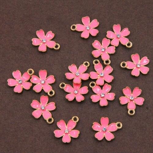 6pcs Classic Colorful Enamel Flower Blossom Pendant Charm Plant Classic Bracelet Connection Pendant Accessories DIY Jewelry