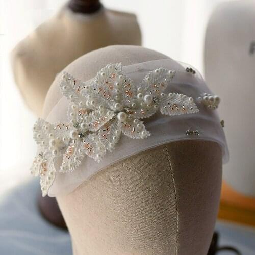 Elegant Lace&Pearls Brides Headbands Flower Bridal Tiaras Hairbands Crystal Wedding Hair Accessories