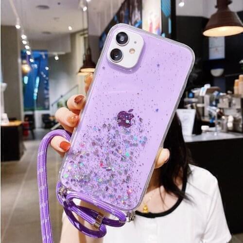 Glitter Clear Bling Case For Samsung Galaxy A82 A22 A02 A32 A42 A52 A72 A01 A02S A10E A20E A2 A3 Core Cover Lanyard Epoxy Fundas