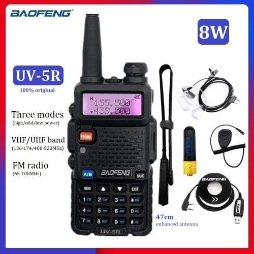 Walkie Talkie 8W Baofeng UV-5R Portable Radio for Hunting VHF UHF Two Way CB Ham Radio Station UV5R Clear Signal Transceiver