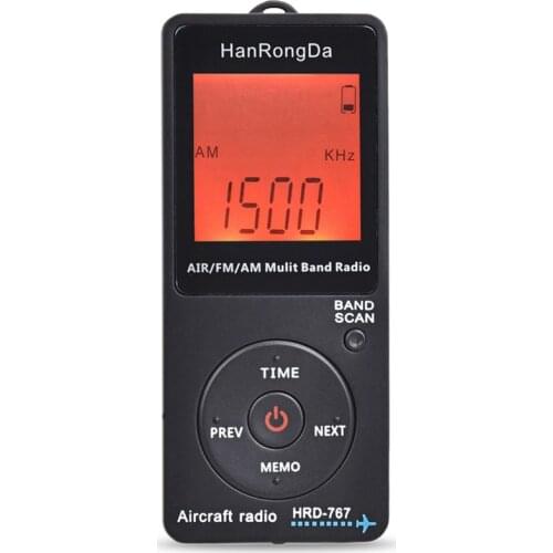 HanRongDa Radio Aircraft Band Receiver FM/AM/AIR Radio World Band with LCD Display Lock Button Pocket Radio with Earphone