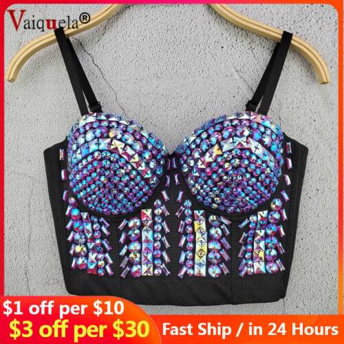 Mesh Top Rhinestone Bead Bustier Corset Pearls Diamond Push Up Night Club Bralette Womens New Fashion Bra Cropped Top Plus Size