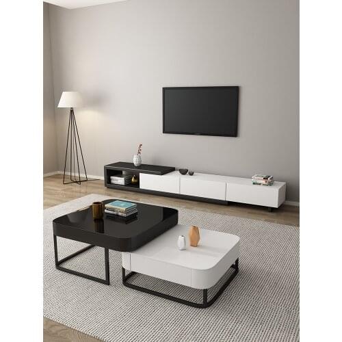 Nordic style TV cabinet combination modern simple light luxury small house type black and white paint tea table