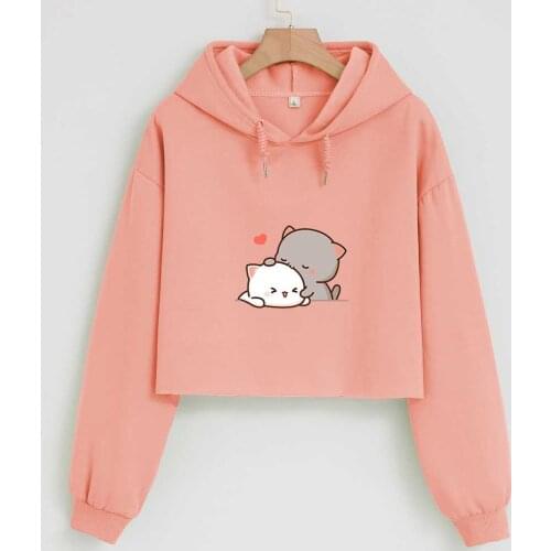 Cartoon Hoodie Harajuku Cotton Sweatshirt Aesthetic Y2k Graphic Crop Top for Girls Goth Loose Pastel Clothes Fleece Jacket Women