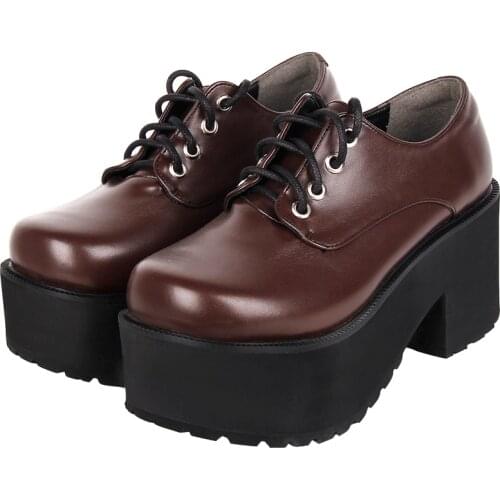 Angelic imprint woman mori girl lolita cosplay shoes lady high wedges heels Pumps women princess dress party shoes lace up 33-47