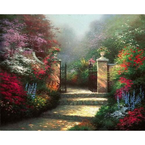 The Victorian Garden Thomas Kinkade HD Canvas Oil painting Print Living Room Bedroom Hotel Wall Picture Art Home Decoration
