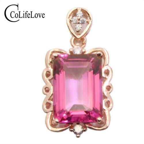 CoLife Jewelry Fashion Pink Topaz Pendant for Party 10mm*14mm 8ct Real Topaz Silver Pendant 925 Silver Topaz Jewelry