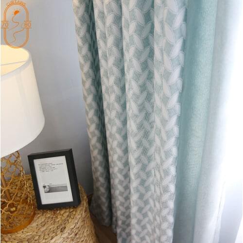 New Nordic Curtain Slub Cotton Blue Jacquard Window Shade Cloth