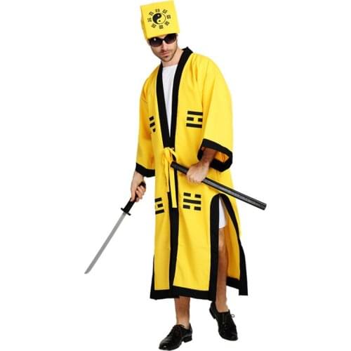 Yellow Adult Halloween Cosplay Robe Taoist Priest Monk Cosplay Robe Zombie Haunted House Club Party Cosplay Jumpsuits for Men