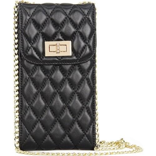 Mobile phone bag female Messenger bag 2019 new leather mini small bag vertical paragraph wild rhombic sheepskin bag