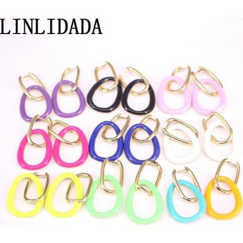 5Pairs Multicolor Water Drop Dangle Earrings Women Earring Neon Green Bright Fluorescent Jewelry Gold Color Hoop Rectangle