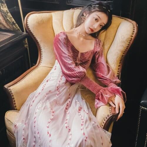 BElla Philosophy Wonder Elegant Sexy Square Collar Velvet Stitching Embroidered Sequins Butterfly Mesh Chic Party Dresses Female