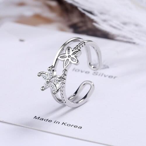 925 Sterling Silver Zircon Flower Finger Rings For Women Girls Statement Wedding Jewelry Adjustable Size jz478