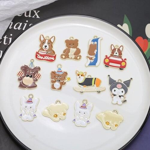 10pcs Cartoon Sweet animal earrings Earrings for Women puppy bear rabbit alloy drip oil jewelry bag key chain pendant material