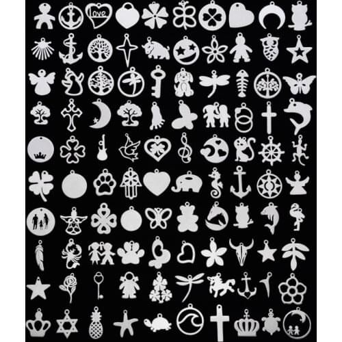 100pcs Small Mini 304 Stainless Steel Pendants Charms Mixed Shapes for Jewelry Making DIY Bracelet Necklace Earring Supplies