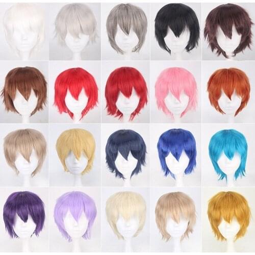 11.8" 30cm 20 Colors Short Curl Hair Cartoon Cosplay Wig Male Party High Temperature Synthetic Halloween Costume Mens Wigs 120g