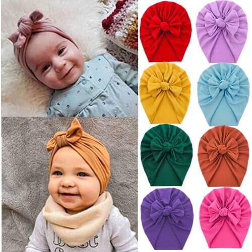 20Pcs/Lot Infant Newborn Tied Bow Turban Hat Baby Photo Studio Photography Props Kids Elastic Headband Cap Beanie