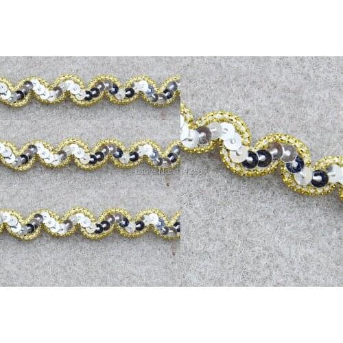 40yard Craft 1cm 1row Silver Sequin Trim S shape Braided Trim Decorated Lace Ribbon Trim For Wedding Dress Clothes Bag Trim t370