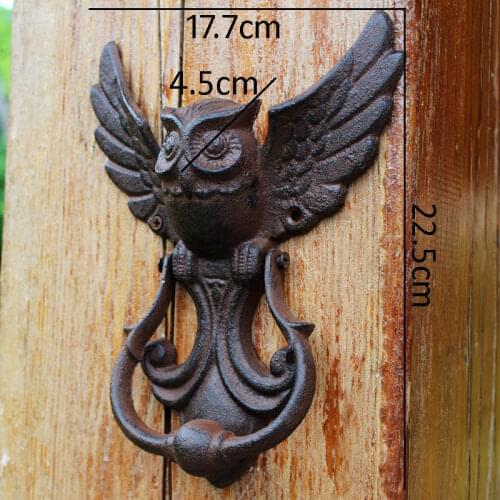 Rustic Owl Cast Iron Door Knocking Handle Farm House Accents Heavy Metal Flying Owl Figurines Door Handle Iron Hand Knockings