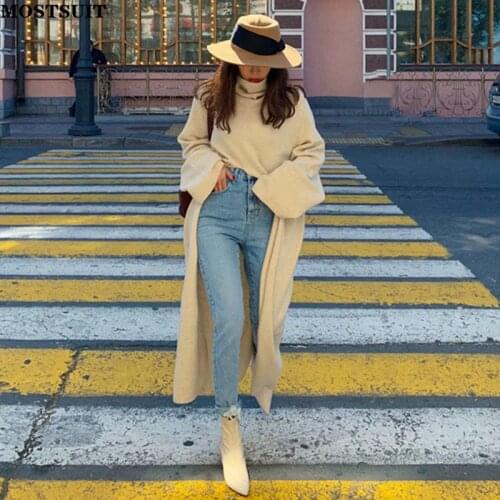 Turtleneck Split Long Sweater Women Full Sleeve Solid Chic Stylish Pullover Vintage Elegant Streetwear Ladies Jumpers Tops 2021