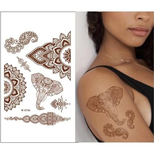 Henna Tattoo Sticker Temporary Chest Hand Lace Henna Mandala Flash Tattoo Sticker Body Art Arm Fake Tattoo For Women And Men