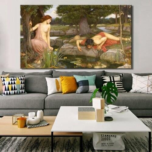 John William Waterhouse Echo and Narcissus Canvas Painting Poster and Prints Wall Art Figure Picture Cuadros for Home Decor