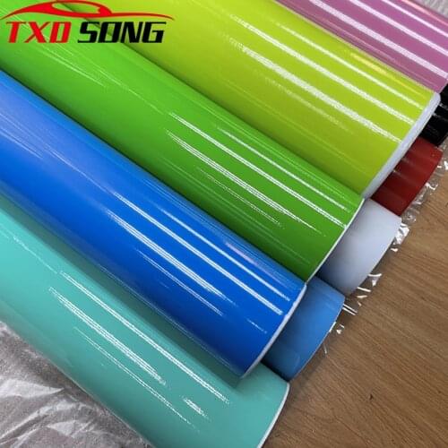 Classic 18 Colors Shiny Gloss Vinyl Film Self Adhesive Glossy Car Wrap Foil With Air Bubble Free For Motorbike Car Sticker Decal