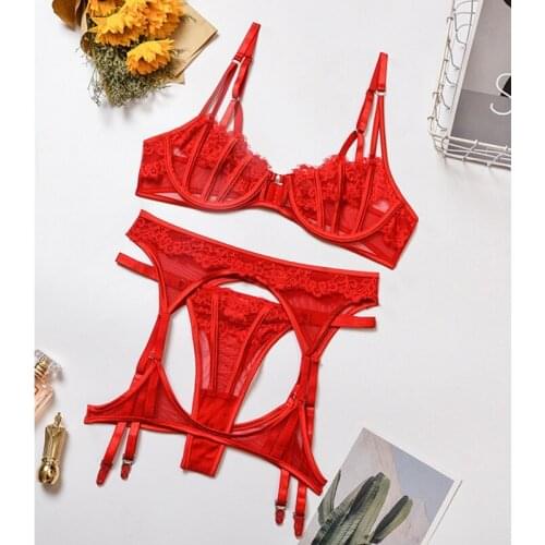 Lace Lingerie Set See Through Underwear Set Transparent Including Wire Bralette and Thong 3 Piece Bra Set Sexy Lingerie