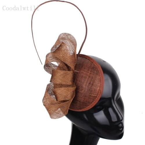 Brown Sinamay Wedding Fedora Cap Formal Dress Event Fascinators Hair Hoops Gorgeous Women Millinery Cao Party Linen Headpiece