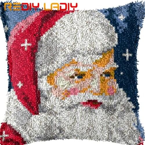 Latch Hook Cushion Santa Father Pre-Printed Canvas Cushion Cover Acrylic Yarn Crochet Pillow Case Kits Hobby & Crafts Home Decor