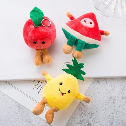 Cute12cm plush Simulation fruit pineapple watermelon apple Favorite Keychain bag decoration soft quality christmas festival gift