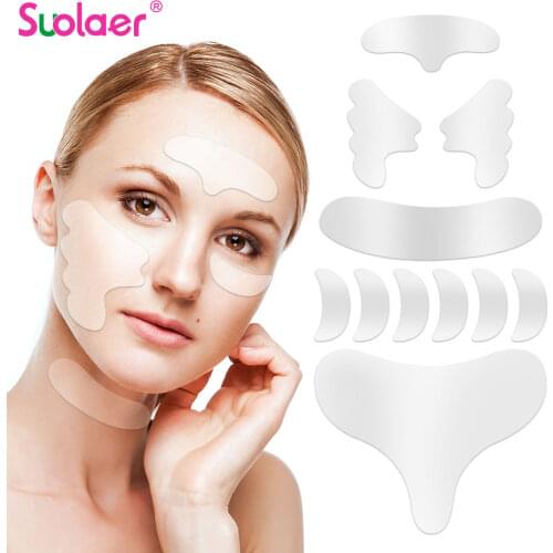 Reusable Silicone Wrinkle Removal Sticker Facial Lifting Strips Set Forehead Neck Line Remover Eye Patches Anti Aging Skin Pads