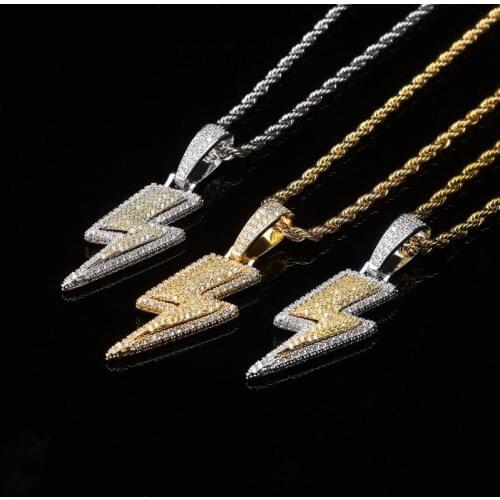 Men Hip Hop Lightning Pendant Necklace with 4mm Zircon Tennis Chain Iced out Bling HipHop Necklaces for Men Women Jewelry