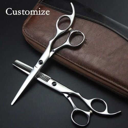 Customize New Matt black 6 inch 440c hair cut scissors set cutting barber tools makas thinning hot shears hairdressing scissors