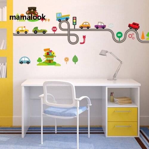 Cartoon Cars Highway Track Wall Stickers for Kids Rooms Sticker Childrens Play Room Bedroom Decor Wall Art Decals