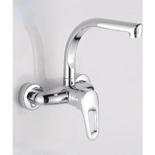 Wall Mounted Kitchen Faucet Copper Sink Basin Dual Hole Hot Cold Water Mixer Swivel Spout Tap Faucet Kitchen