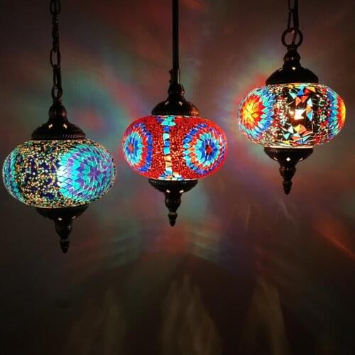 Southeast Asian Bohemia hanging lamps for dining room Handmade Iron glass mosaic Colorful design lamp pendant lighting