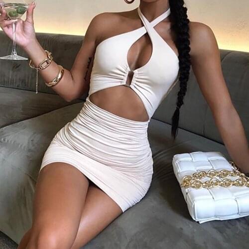 Halter Sexy Backless Summer Dress Women Sleeveless Hollow Out Bodycon Mini Dress Vestidos Casual Party Nightclub Dress