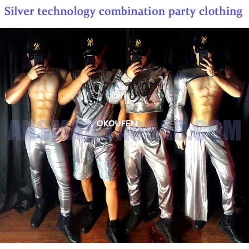 Sexy Silver Tech Style Party Sexy Costumes Bar Nightclub ds Men Performance Costumes show theme party dress
